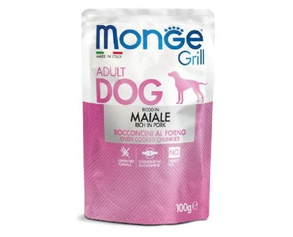 Monge Grill Mix Adult Dog Salmon/Pork/Lamb konservuotas pašaras šunims, ėriena, kiauliena, lašiša; 12x100g