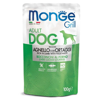 Monge Grill Adult Dog Lamb&Vegetables konservuotas pašaras šunims, ėriena, daržovės; 100g Monge Grill Adult Dog Lamb&Vegetables konservuotas pašaras šunims, ėriena, daržovės; 100g