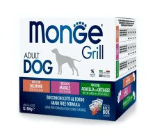 Monge Grill Mix Adult Dog Salmon/Pork/Lamb konservuotas pašaras šunims, ėriena, kiauliena, lašiša; 12x100g