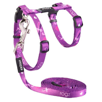 Rogz Kiddy Cat petnešos Ir pavadėlis katėms, violetinės spalvos; 24-40cm Rogz Kiddy Cat petnešos Ir pavadėlis katėms, violetinės spalvos; 24-40cm