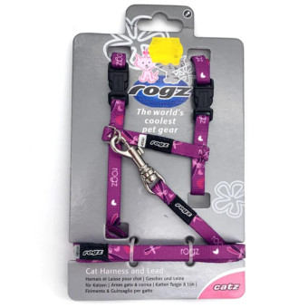 Rogz Kiddy Cat petnešos Ir pavadėlis katėms, violetinės spalvos; 24-40cm Rogz Kiddy Cat petnešos Ir pavadėlis katėms, violetinės spalvos; 24-40cm