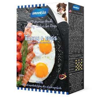 Smookies Bacon & Eggs sausainiai šunims, kiaušinis ir šoninė; 200g Smookies Bacon & Eggs sausainiai šunims, kiaušinis ir šoninė; 200g