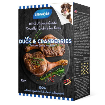 Smookies Duck & Cranberries sausainiai šunims, spanguolės ir antiena; 200g Smookies Duck & Cranberries sausainiai šunims, spanguolės ir antiena; 200g