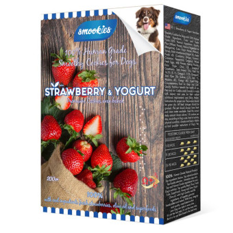 Smookies Strawberry & Yogurt sausainiai šunims, braškės ir jogurtas; 200g Smookies Strawberry & Yogurt sausainiai šunims, braškės ir jogurtas; 200g