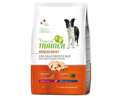 Trainer Natural Adult Medium Chicken sausas maistas suaugusiems šunims vidutinio dydžio veislų, vištiena; 3kg, 12kg