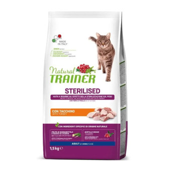 Trainer Natural Cat Adult Turkey sausas pašaras sterilizuotoms katėms, kalakutiena; 1.5kg, 10kg Trainer Natural Cat Adult Turkey sausas pašaras sterilizuotoms katėms, kalakutiena; 1.5kg, 10kg