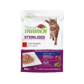 Trainer Natural Cat Sterilised Beef konservuotas pašaras katėms, jautiena; 12x85g Trainer Natural Cat Sterilised Beef konservuotas pašaras katėms, jautiena; 12x85g