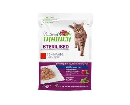 Trainer Natural Cat Sterilised Beef konservuotas pašaras katėms, jautiena; 12x85g