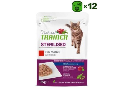 Trainer Natural Cat Sterilised Beef konservuotas pašaras katėms, jautiena; 12x85g