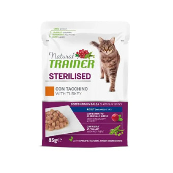 Trainer Natural Cat Sterilised Turkey konservuotas pašaras katėms, kalakutiena; 12x85g Trainer Natural Cat Sterilised Turkey konservuotas pašaras katėms, kalakutiena; 12x85g