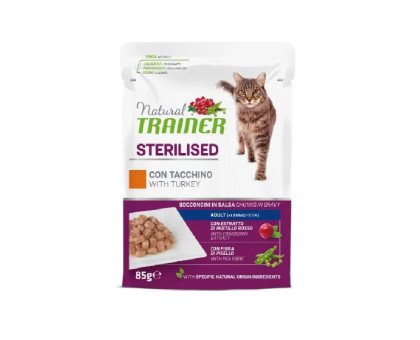 Trainer Natural Cat Sterilised Turkey konservuotas pašaras katėms, kalakutiena; 12x85g