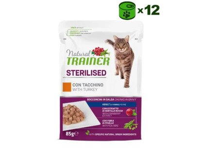 Trainer Natural Cat Sterilised Turkey konservuotas pašaras katėms, kalakutiena; 12x85g