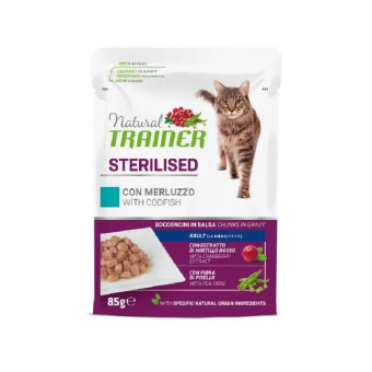 Trainer Natural Cat Sterilised Codfish konservuotas pašaras katėms, menkė; 12x85g Trainer Natural Cat Sterilised Codfish konservuotas pašaras katėms, menkė; 12x85g