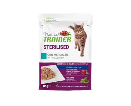 Trainer Natural Cat Sterilised Codfish konservuotas pašaras katėms, menkė; 12x85g