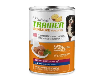 Trainer Sensitive no gluten Adult Dog Pork konservuotas pašaras suaugusiems šunims vidutinių ir didelių veislių, kiauliena; 400g