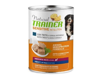 Trainer Sensitive no gluten Adult Dog Trout konservuotas pašaras suaugusiems šunims vidutinių ir didelių veislių, upėtakis; 400g