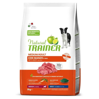 Trainer Natural Adult Medium Beef sausas pašaras suaugusiems šunims vidutinio dydžio veislų, jautiena; 3kg, 12kg Trainer Natural Adult Medium Beef sausas pašaras suaugusiems šunims vidutinio dydžio veislų, jautiena; 3kg, 12kg