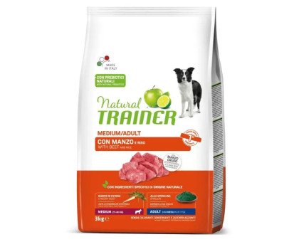 Trainer Natural Adult Medium Beef sausas pašaras suaugusiems šunims vidutinio dydžio veislų, jautiena; 3kg, 12kg