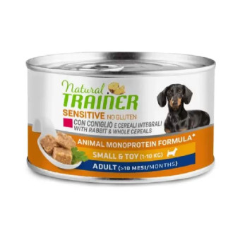 Trainer Sensitive no gluten Adult Dog Mini Rabbit konservuotas pašaras suaugusiems šunims mažų veislių, triušiena; 150g Trainer Sensitive no gluten Adult Dog Mini Rabbit konservuotas pašaras suaugusiems šunims mažų veislių, triušiena; 150g