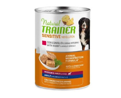 Trainer Sensitive no gluten Adult Dog Rabbit konservuotas pašaras suaugusiems šunims vidutinių ir didelių veislių, triušiena; 400g