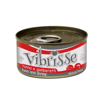 Vibrisse Tonno e Gamberetti Natural konservuotas pašaras katėms, tunas ir krevetės padaže; 12x70g Vibrisse Tonno e Gamberetti Natural konservuotas pašaras katėms, tunas ir krevetės padaže; 12x70g