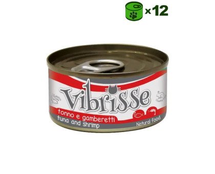 Vibrisse Tonno e Gamberetti Natural konservuotas pašaras katėms, tunas ir krevetės padaže; 12x70g