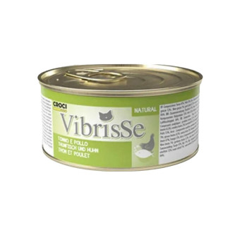 Vibrisse Tonno e Pollo konservuotas pašaras katėms, tunas, vištiena; 12x70g Vibrisse Tonno e Pollo konservuotas pašaras katėms, tunas, vištiena; 12x70g