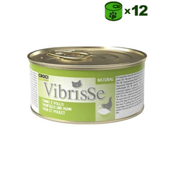 Vibrisse Tonno e Pollo konservuotas pašaras katėms, tunas, vištiena; 12x70g Vibrisse Tonno e Pollo konservuotas pašaras katėms, tunas, vištiena; 12x70g