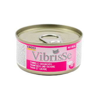 Vibrisse Tonno e Granchio konservuotas pašaras katėms, tunas, krabai; 12x70g Vibrisse Tonno e Granchio konservuotas pašaras katėms, tunas, krabai; 12x70g