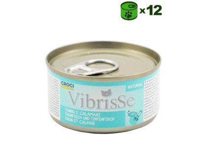 Vibrisse Tuno e Calamari konservuotas pašaras katėms, tunas, kalmarai; 12x70g