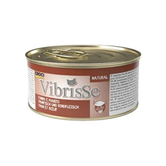Vibrisse Tonno e Manzo konservuotas pašaras katėms, tunas, jautiena; 12x70g Vibrisse Tonno e Manzo konservuotas pašaras katėms, tunas, jautiena; 12x70g