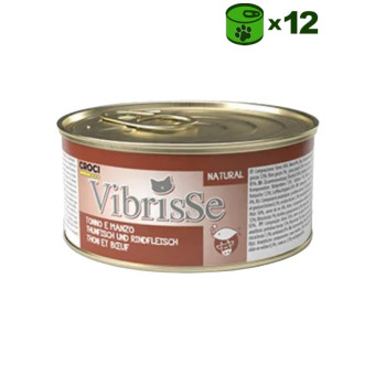 Vibrisse Tonno e Manzo konservuotas pašaras katėms, tunas, jautiena; 12x70g Vibrisse Tonno e Manzo konservuotas pašaras katėms, tunas, jautiena; 12x70g