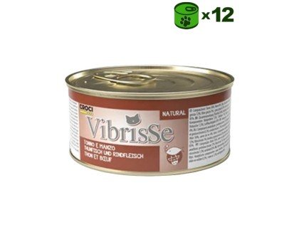 Vibrisse Tonno e Manzo konservuotas pašaras katėms, tunas, jautiena; 12x70g