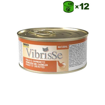 Vibrisse Pollo e Gamberetti konservuotas pašaras katėms, vištiena, krevetės; 12x70g Vibrisse Pollo e Gamberetti konservuotas pašaras katėms, vištiena, krevetės; 12x70g