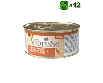 Vibrisse Pollo e Gamberetti konservuotas pašaras katėms, vištiena, krevetės; 12x70g