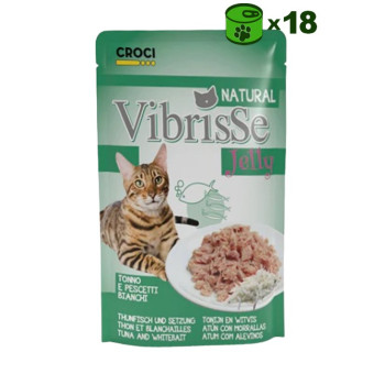 Vibrisse Tonno e Pescetti Jelly šlapias konservuotas pašaras katėms, tunas, mailius drebučiuose; 18x70g Vibrisse Tonno e Pescetti Jelly šlapias konservuotas pašaras katėms, tunas, mailius drebučiuose; 18x70g
