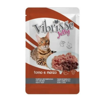 Vibrisse Tonno e Manzo Jelly šlapias konservuotas pašaras katėms, jautiena drebučiuose; 18x70g Vibrisse Tonno e Manzo Jelly šlapias konservuotas pašaras katėms, jautiena drebučiuose; 18x70g