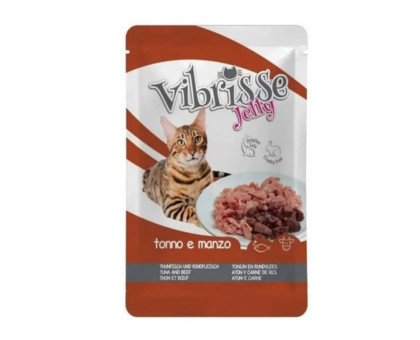 Vibrisse Tonno e Manzo Jelly šlapias konservuotas pašaras katėms, jautiena drebučiuose; 18x70g