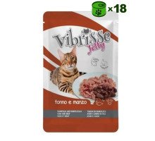 Vibrisse Tonno e Manzo Jelly šlapias konservuotas pašaras katėms, jautiena drebučiuose; 18x70g