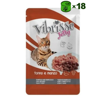 Vibrisse Tonno e Manzo Jelly šlapias konservuotas pašaras katėms, jautiena drebučiuose; 18x70g Vibrisse Tonno e Manzo Jelly šlapias konservuotas pašaras katėms, jautiena drebučiuose; 18x70g