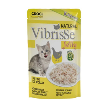 Vibrisse Petto di Pollo Jelly konservuotas pašaras kačiukams, vištienos krūtinėlė drebučiuose; 18x70g Vibrisse Petto di Pollo Jelly konservuotas pašaras kačiukams, vištienos krūtinėlė drebučiuose; 18x70g