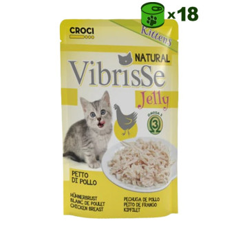 Vibrisse Petto di Pollo Jelly konservuotas pašaras kačiukams, vištienos krūtinėlė drebučiuose; 18x70g Vibrisse Petto di Pollo Jelly konservuotas pašaras kačiukams, vištienos krūtinėlė drebučiuose; 18x70g